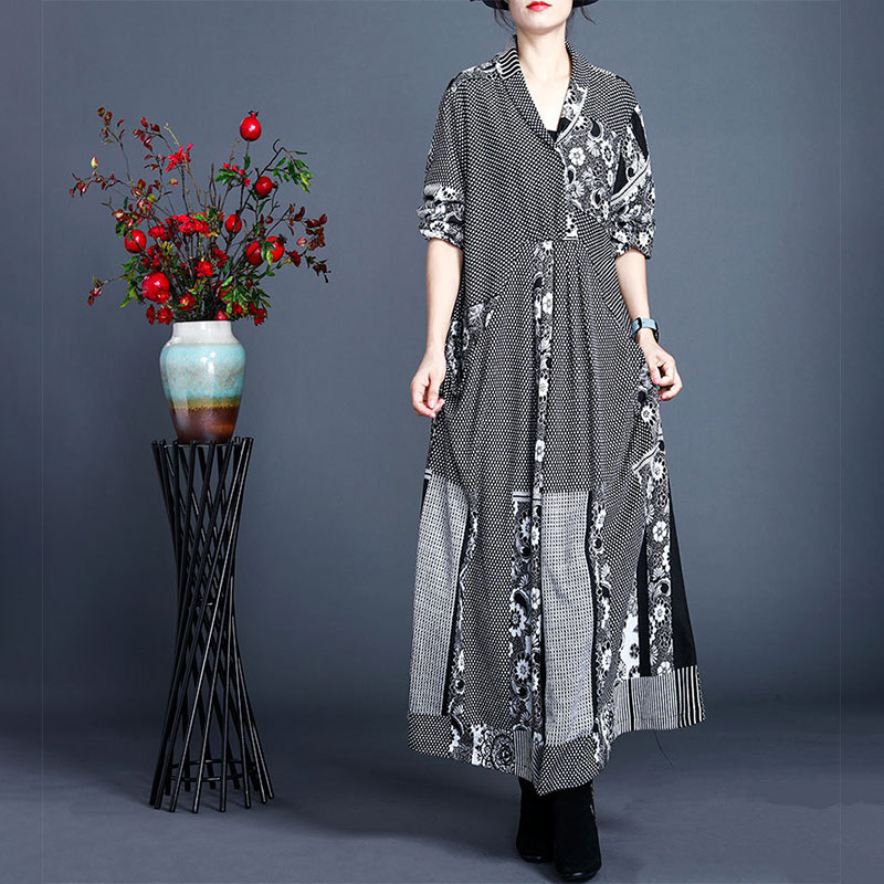 Japanese Fashion Printed Front Knot Dress Maxi Wool Kimono Dress in ...