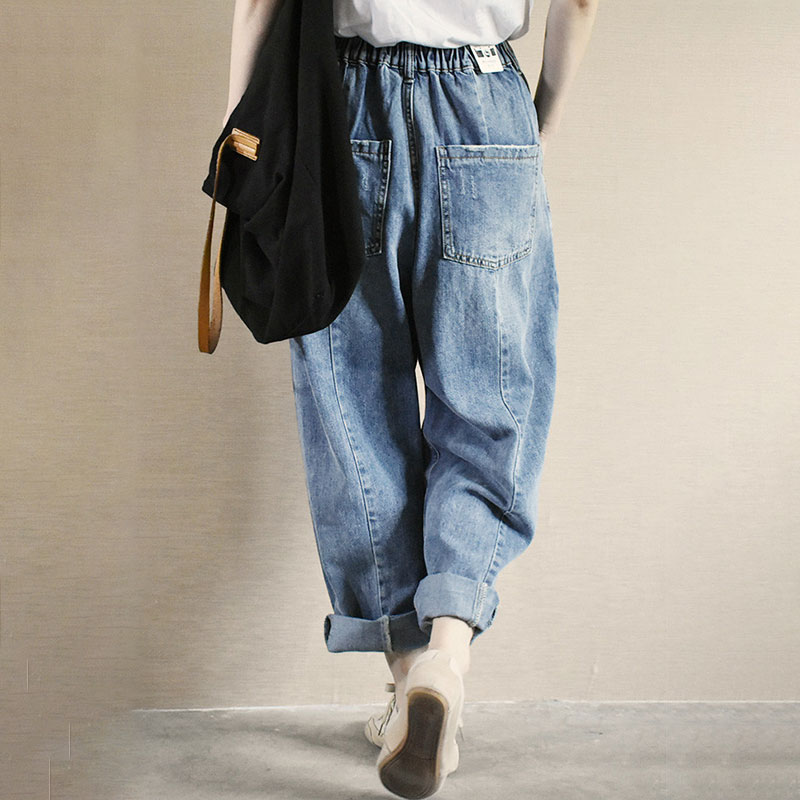 Boyfriend Style Baggy Cuffed Jeans High Rise Dad Jeans in Blue 26 27 28 ...