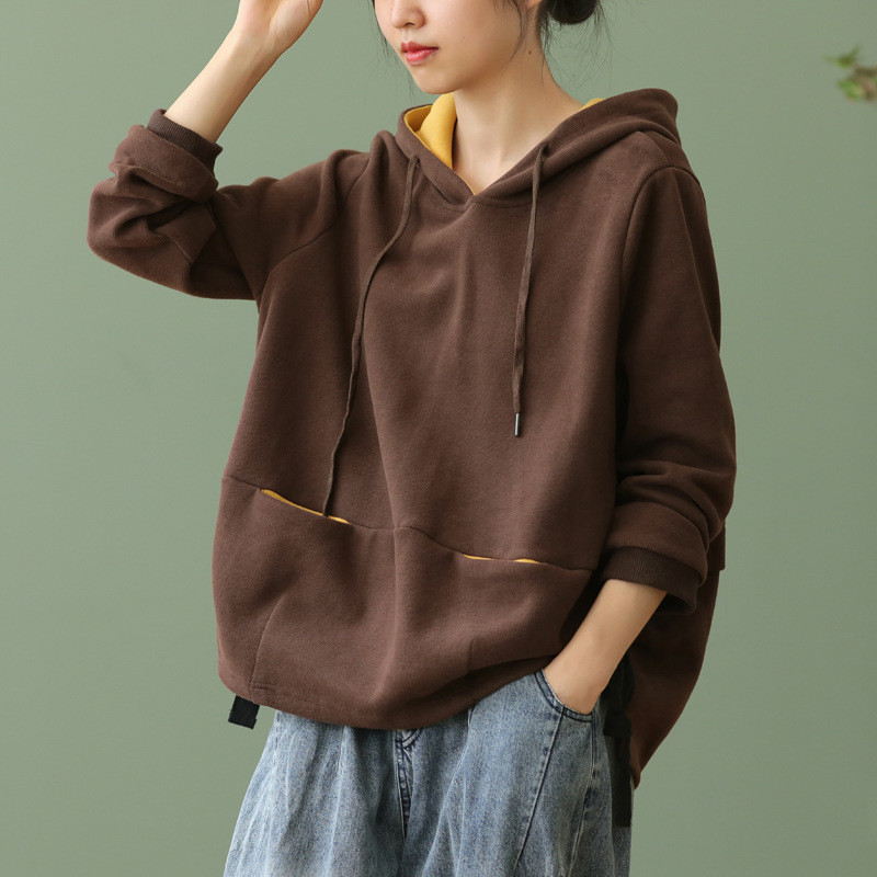 Contrast Color Oversized Hoodie Cotton Korean Pullover Hoodie for Women ...