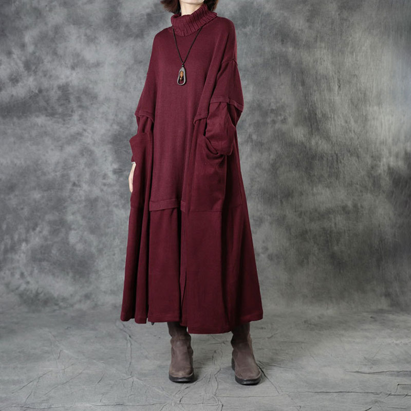 Corduroy Splicing Turtleneck Sweater Dress Large Winter Kaftan in ...