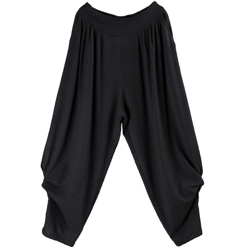Jacquard Weave Black Tapered Pants Loose Comfy Designer Draped Pants in ...