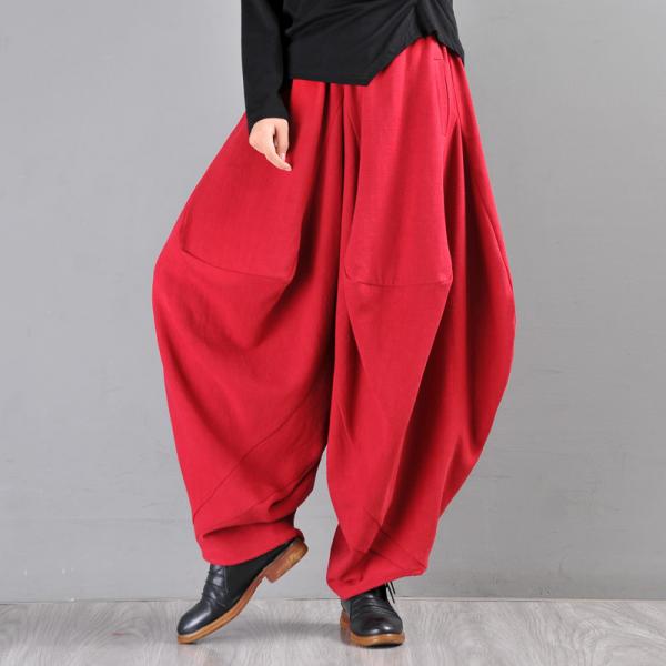 Cotton Linen Red Balloon Pants Customized Hammer Pants in Red ...