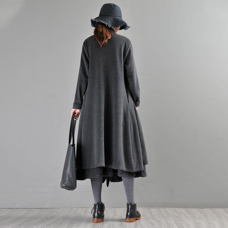 High-Waist Dark Gray Cardigan Fit and Flare Cotton Oversized Cardigan ...