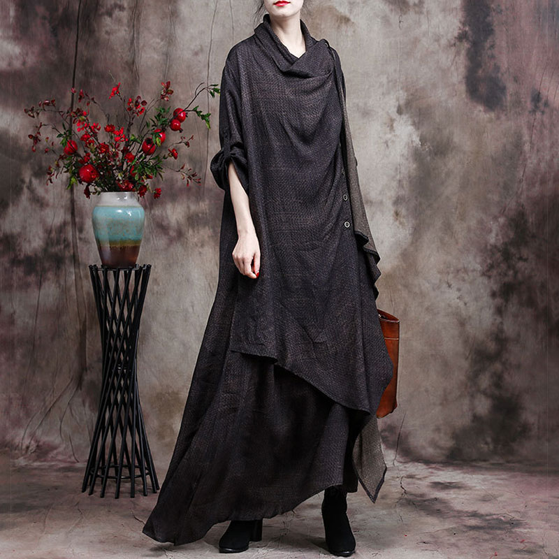 Spring Designer Draped Collar Dress Cocoon Wrap Dress in Dark Gray Dark ...