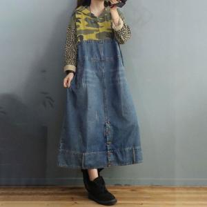 Camouflage Patchwork Denim Dress Hooded cowboy Dress Women Maxi Baggy – EUW  SHOP