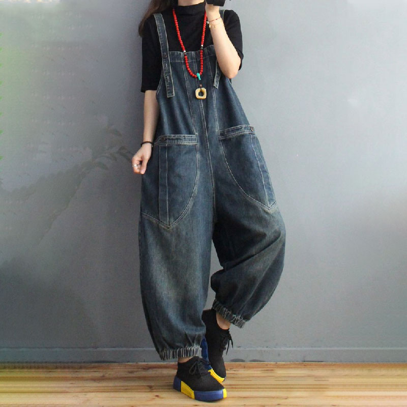 Big Straight Pockets Balloon Overalls Stone Wash Womens Dungarees in ...