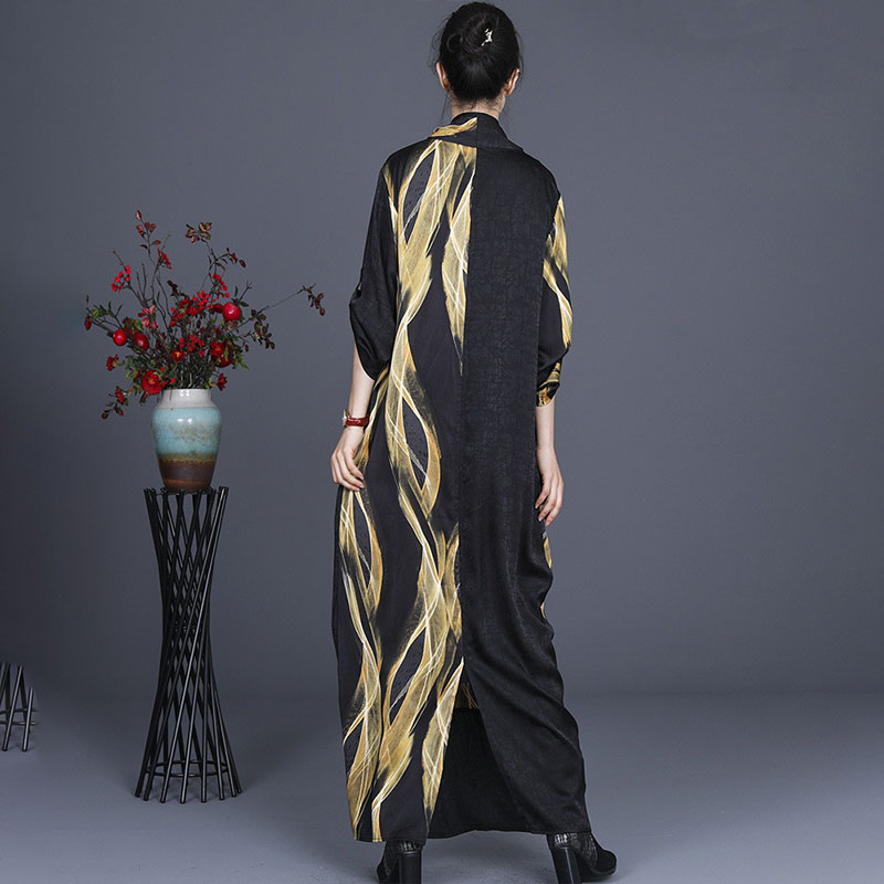 Yellow Striped Silk Wrap Dress Asymmetrical Front Cross Maxi Dress in ...