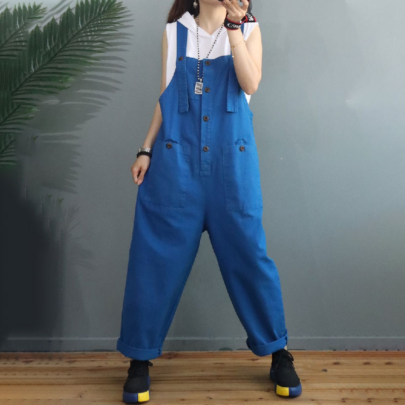 Bright Colored Cotton Korean Dungarees Womens Baggy Overalls in Red One ...