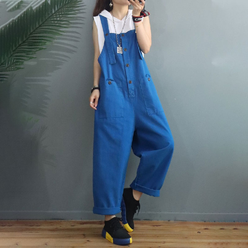 Bright Colored Cotton Korean Dungarees Womens Baggy Overalls in Red One ...