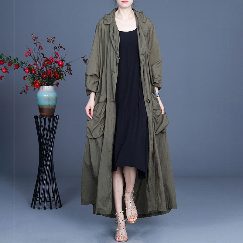 Solid Colors Plus Size Trench Coat Long Sheer Sun-Proof Clothes in ...