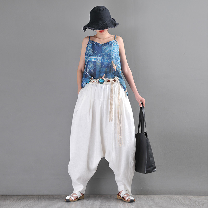 Boho Chic Summer White Harem Pants Linen Designer Carrot Pants in Red ...