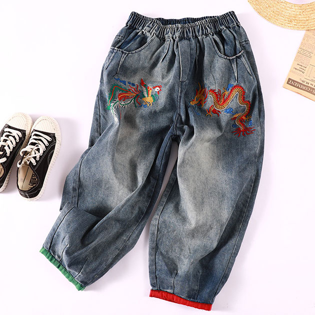 embroidered baggy jeans