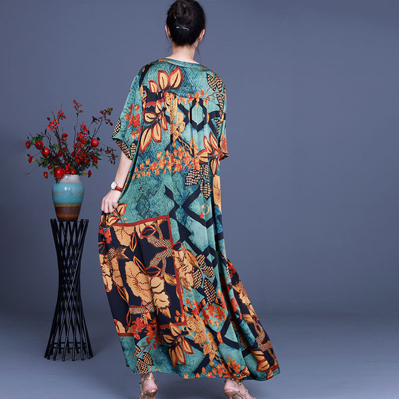 Leaf and Flowers Plus Size Caftan Sweetheart Neck Designer Dress in ...