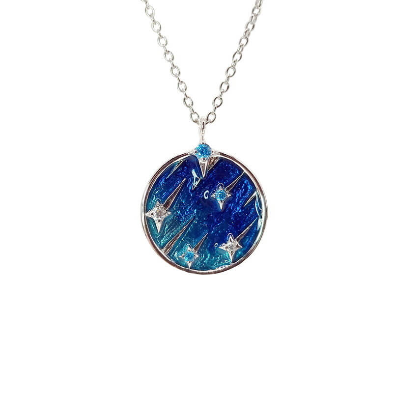 Blue Stars Designer Necklace Silver Circular Jewelry in Blue - Morimiss.com