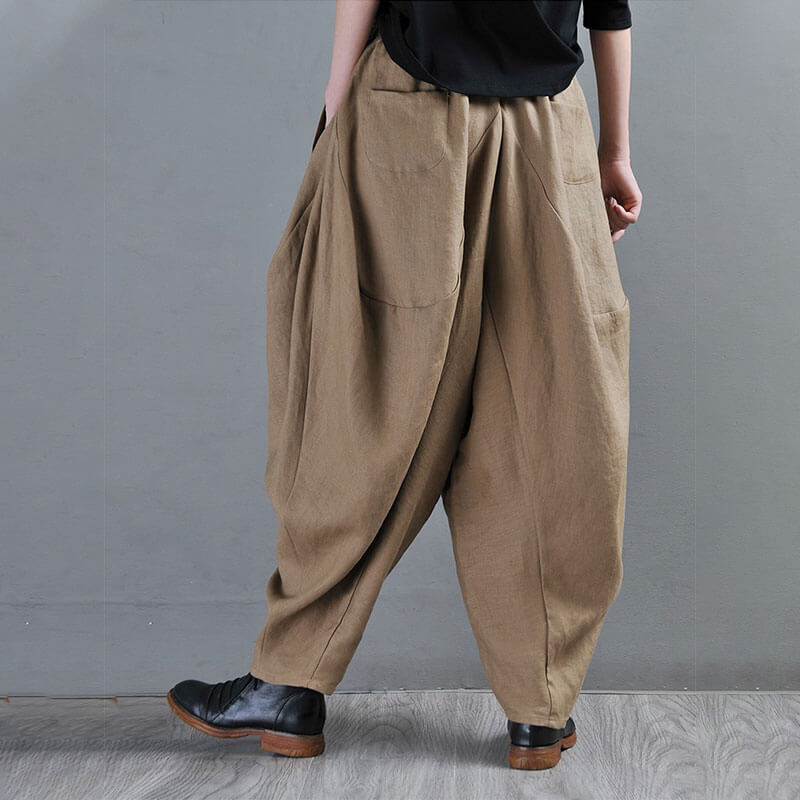 Earthy Tones Plus Size Hippie Pants Organic Linen Trousers in Black ...