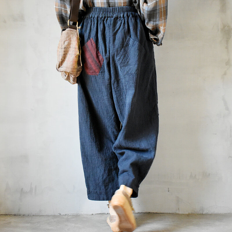 Chinese Style Chunky Linen Pants Loose Flax Trousers in Reddish Orange ...