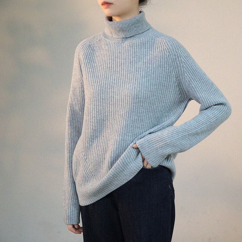 Baby Blue Wool Sweater Womens Knit Turtleneck Sweater in Azure S M L ...