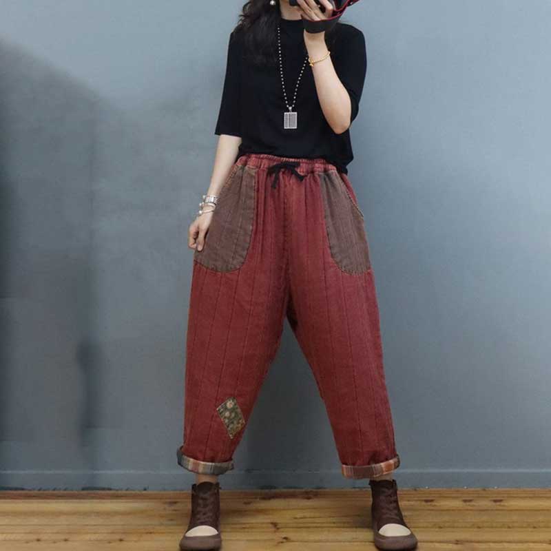 Folk Style Cotton Linen Baggy Pants Floral Patchwork Loose Pants in ...