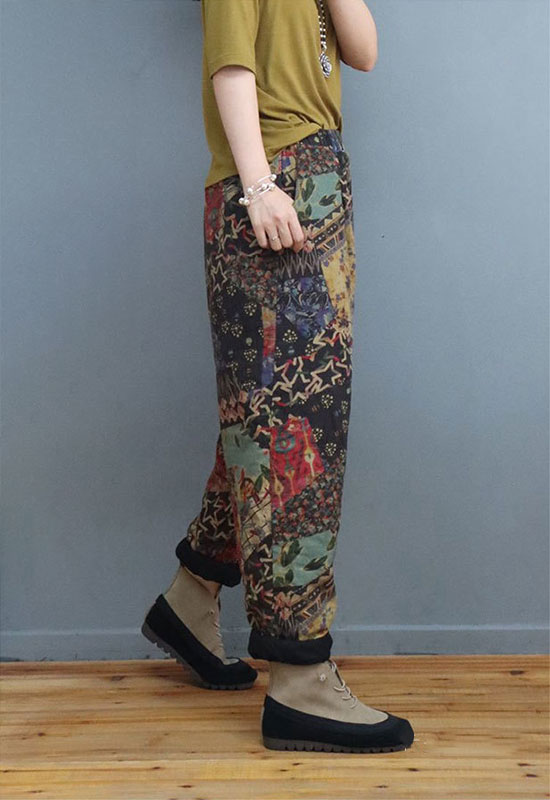 Folk Style Printed Linen Pants Cotton Quilted Loose Pants in #3 #2 One ...