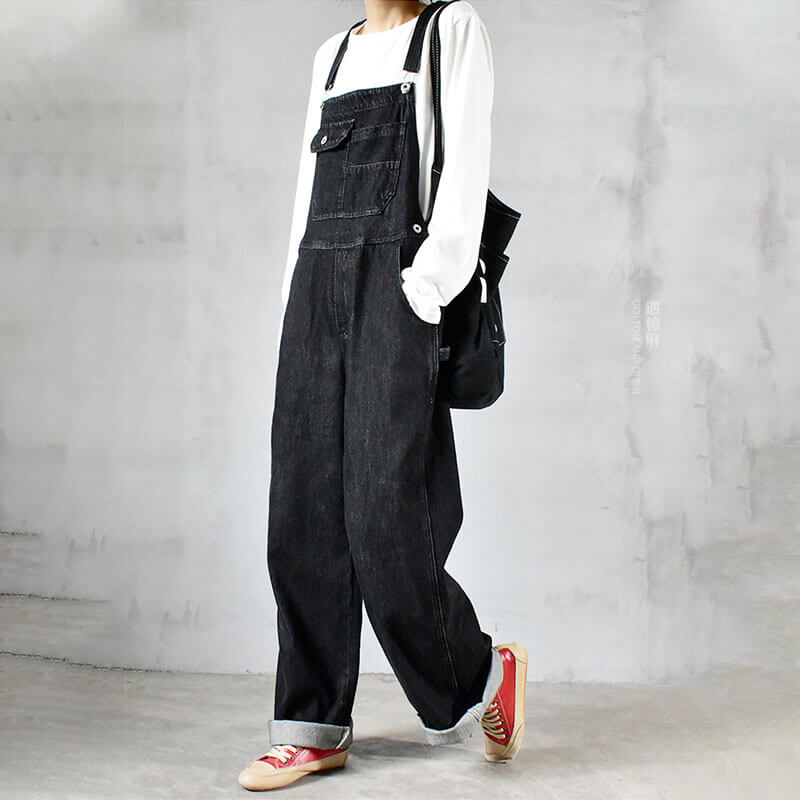 High-Quality Black Jean Overalls Baggy Straight Legs Overalls for Women ...