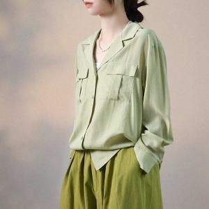Comfy Soft Silky Blouse Business Casual Long Sleeves Shirt in Light Green  White Black S M L 