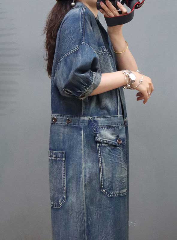 Polo Neck Stone Wash Jumpsuits High Waist Denim Gardening Clothes in ...