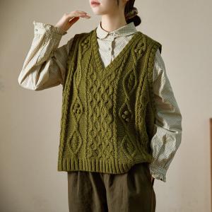 Shop Olive Wool Blend Cable Knit Vest in Green