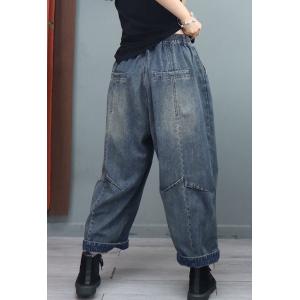Elastic Waist Stone Wash Jeans Straight Leg Dad Jeans for Women