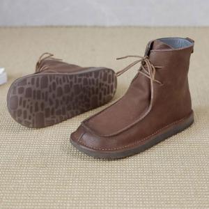 Comfy Tied Leather Ankle Boots Womens Desert Boots