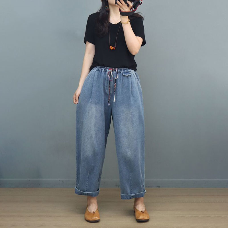 Folk Ropes Stone Wash Jeans Baggy Womens Dad Jeans in Denim Blue One ...