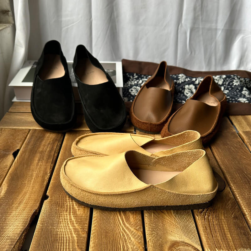 Soft Leather Wide Toe Mommy Flats in Apricot Dark Coffee Black 35 36 37 ...