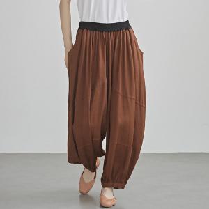 Linen and Mulberry Silk Loose High Rise Harem Pants