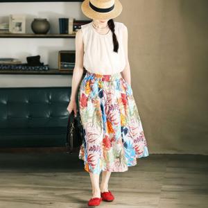 Colorful Flowers Tropical Linen Skirt