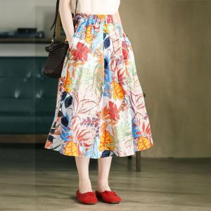 Colorful Flowers Tropical Linen Skirt