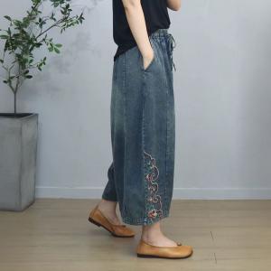 Relax-Fit Wide Leg Flowers Embroidered Jeans
