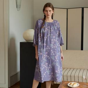 Flowers Prints Plus Size Cotton Violet Pajamas Dress