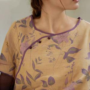 Qipao-Like Lily Flowers Cotton Long Pajamas Sets